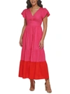 Kensie Womens Flutter Sleeve Long Maxi Dress In Pink
