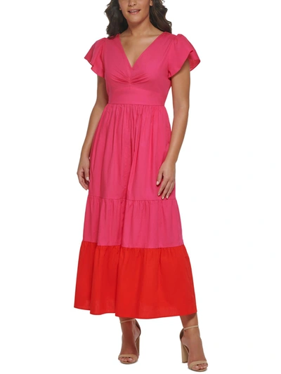 Kensie Womens Flutter Sleeve Long Maxi Dress In Pink