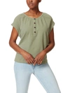ANNE KLEIN WOMENS WOVEN PLACKET STRETCH NECK PULLOVER TOP