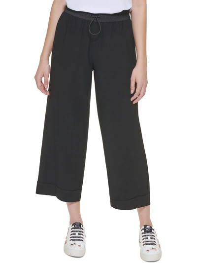 Karl Lagerfeld Womens Wide-leg Drawstring Cropped Pants In Black
