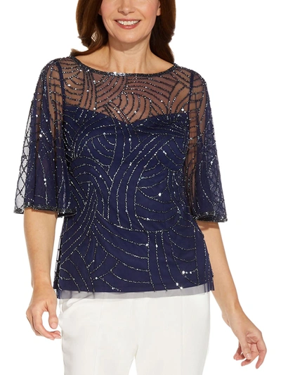 Adrianna Papell Womens Embellished Illusion Blouse In Multi
