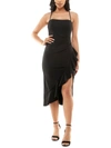 Emerald Sundae Juniors Womens Stretch Ruffled High-low Fit & Flare Dress In Black