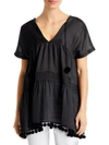 Lafayette 148 Gemma Cloth Pom-trimmed Tunic In Black