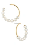 Nadri Dot Dot Dot Imitation Pearl Hoop Drop Earrings In Gold