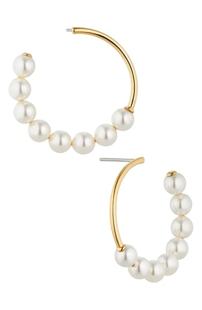 Nadri Dot Dot Dot Imitation Pearl Hoop Drop Earrings In Gold