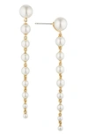 Nadri Dot Dot Dot Imitation Pearl Linear Drop Earrings In Gold With Pearl
