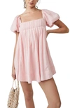 Free People Marina Tie Back Cotton Crinkle Babydoll Dress In Silver Pink