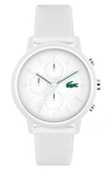 LACOSTE 12.12 CHRONOGRAPH SILICONE STRAP WATCH, 44MM