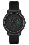 LACOSTE 12.12 CHRONOGRAPH SILICONE STRAP WATCH, 44MM