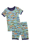 Hatley Kids' Lots Of Fish Fitted Two-piece Cotton Pajamas In Stillwater