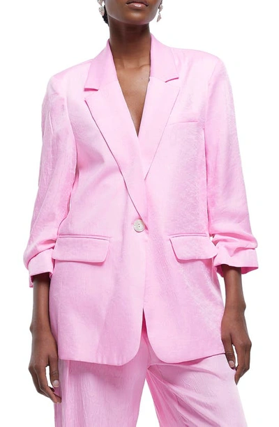 River Island Ruched Sleeve Blazer In Pink - Part Of A Set