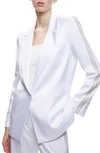 Alice And Olivia Denny Satin Blazer With Crystal Trim In White