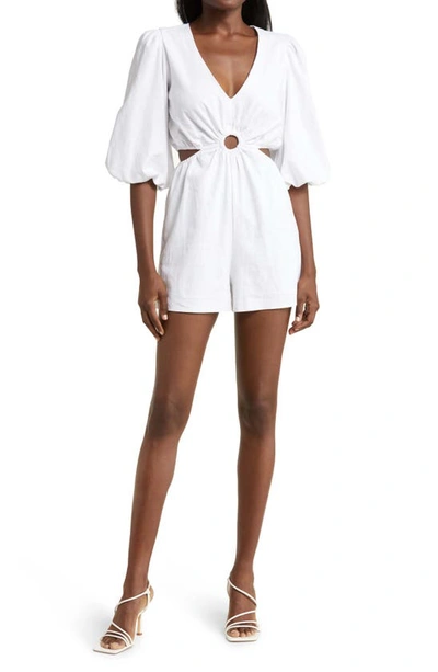 1.state Cutout Detail Linen Blend Romper In Ultra White