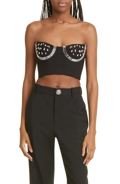 Area Watermelon Crystal Embellished Bustier Top In Black