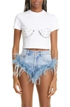 Area Crystal-embellished Stretch-ponte T-shirt In White