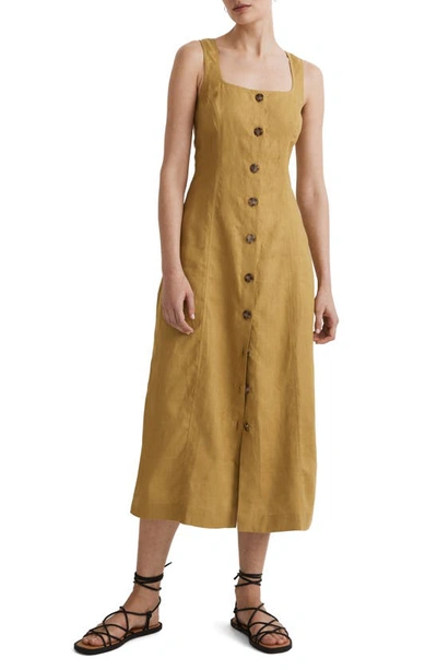 Madewell Button Front Linen Midi Dress In Citrus Lime | ModeSens