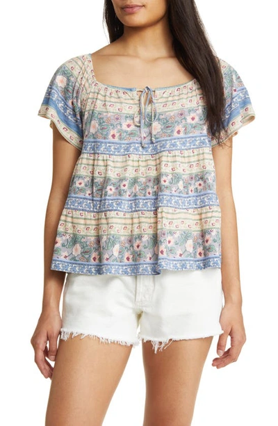 Lucky Brand Print Swing Top In Blue Multi