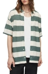 Allsaints Munro Open Stitch Short Sleeve Cotton Button-up Shirt In Chalk White/ Blue