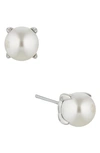 Shop Nadri Dot Dot Dot Imitation Pearl Stud Earrings In Rhodium/ Pearl