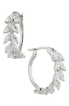 Nadri Wild Flower Vine Crystal Hoop Earrings In Rhodium