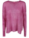 Alessandro Aste Boat Neck Spray Art Linen Sweater In Fuchsia