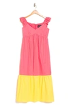 Donna Morgan Colorblock Print Maxi Dress In Sunkist Coral/ Snap Dragon