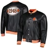 The Wild Collective Black Cleveland Browns Metallic Bomber Full-snap Jacket In Black