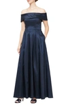Alex Evenings Off The Shoulder Taffeta Formal Ballgown In Blue