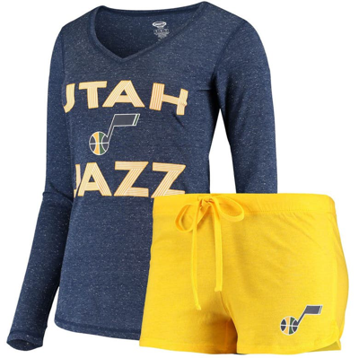 Concepts Sport Women's  Gold, Navy Utah Jazz Long Sleeve T-shirt And Shorts Sleep Set In Gold,navy