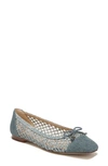 Sam Edelman May Square Toe Bow Accent Openwork Flats In Ligth Blue In Washed New Blue