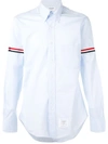 Thom Browne Blue Funmix Straight Fit Armband Stripe Shirt In Blue