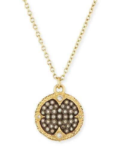 Armenta 18k Yellow Gold & Blackened Sterling Silver Old World Pave Champagne Diamond Carved Disc Pendant Nec In White/multi