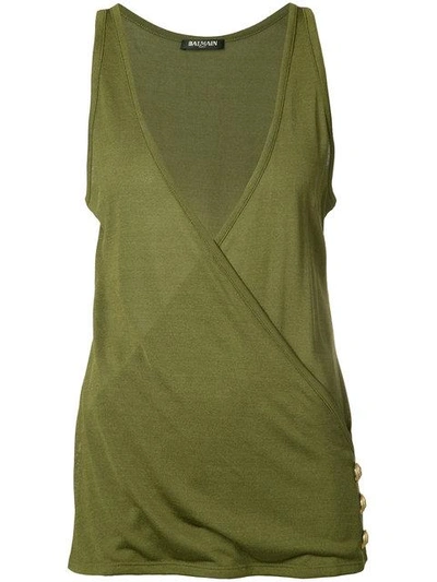 Balmain Wrap Front Waistcoat Top - Green