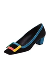 ROGER VIVIER BELLE GRAPHIC SUEDE BUCKLE PUMP, BLACK,PROD200660012