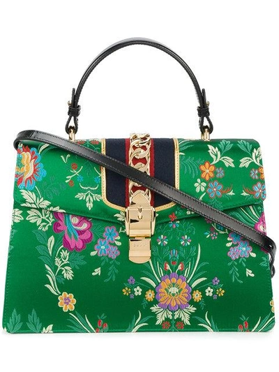 Gucci Medium Sylvie Tokyo Print Top Handle Bag, Green In Green