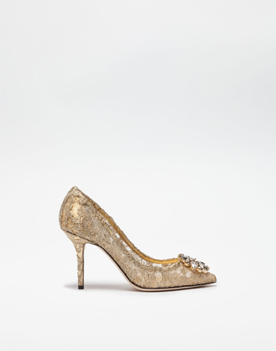 Dolce & Gabbana Lurex Lace Rainbow Pumps With Brooch Detailing In Gold