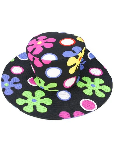 Moschino Floral Floppy Top Hat, Black