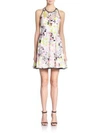MILLY Surrealist Printed Fil Coupe Cutout Dress,0400088262206