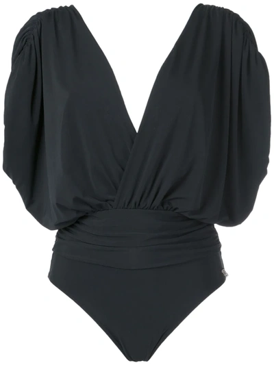 Brigitte Deep V Neck Swimsuit In Black