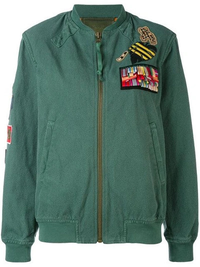 Mr & Mrs Italy Patch Embellished Bomber Jacket In Green