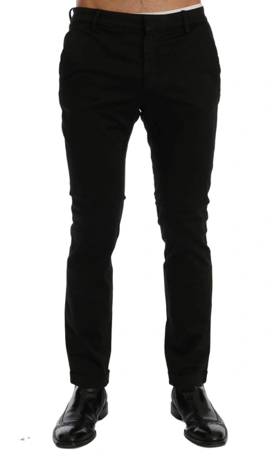 Costume National Slim Fit Cotton Stretch Trousers In Black