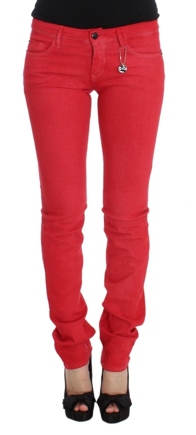 Costume National Cotton Blend Super Slim Fit Women's Jeans In Red