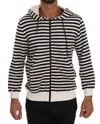 DANIELE ALESSANDRINI DANIELE ALESSANDRINI BLUE WHITE STRIPED HOODED COTTON MEN'S SWEATER