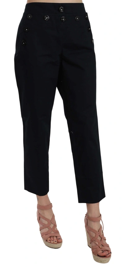 Dolce & Gabbana Black Cropped Front Button Embellished Pants