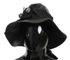 Dolce & Gabbana Black Leather Dg Coin Crystal Wide Brim Hat In Black