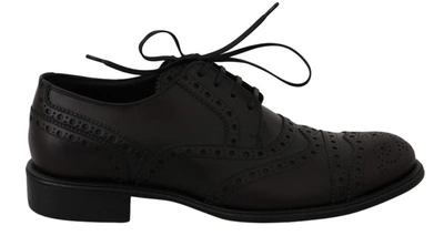 Dolce & Gabbana Black Leather Wingtip Oxford Dress  Shoes In Bordeaux