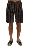 Dolce & Gabbana Bordeaux White Striped Hemp Casual Shorts In Bordeaux