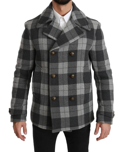 Dolce & Gabbana Grey Check Wool Cashmere Coat Jacket