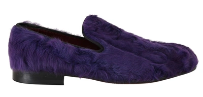 Dolce & Gabbana Purple Sheep Fur Leather Loafers