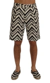 DOLCE & GABBANA DOLCE & GABBANA WHITE BLACK STRIPED COTTON LINEN MEN'S SHORTS